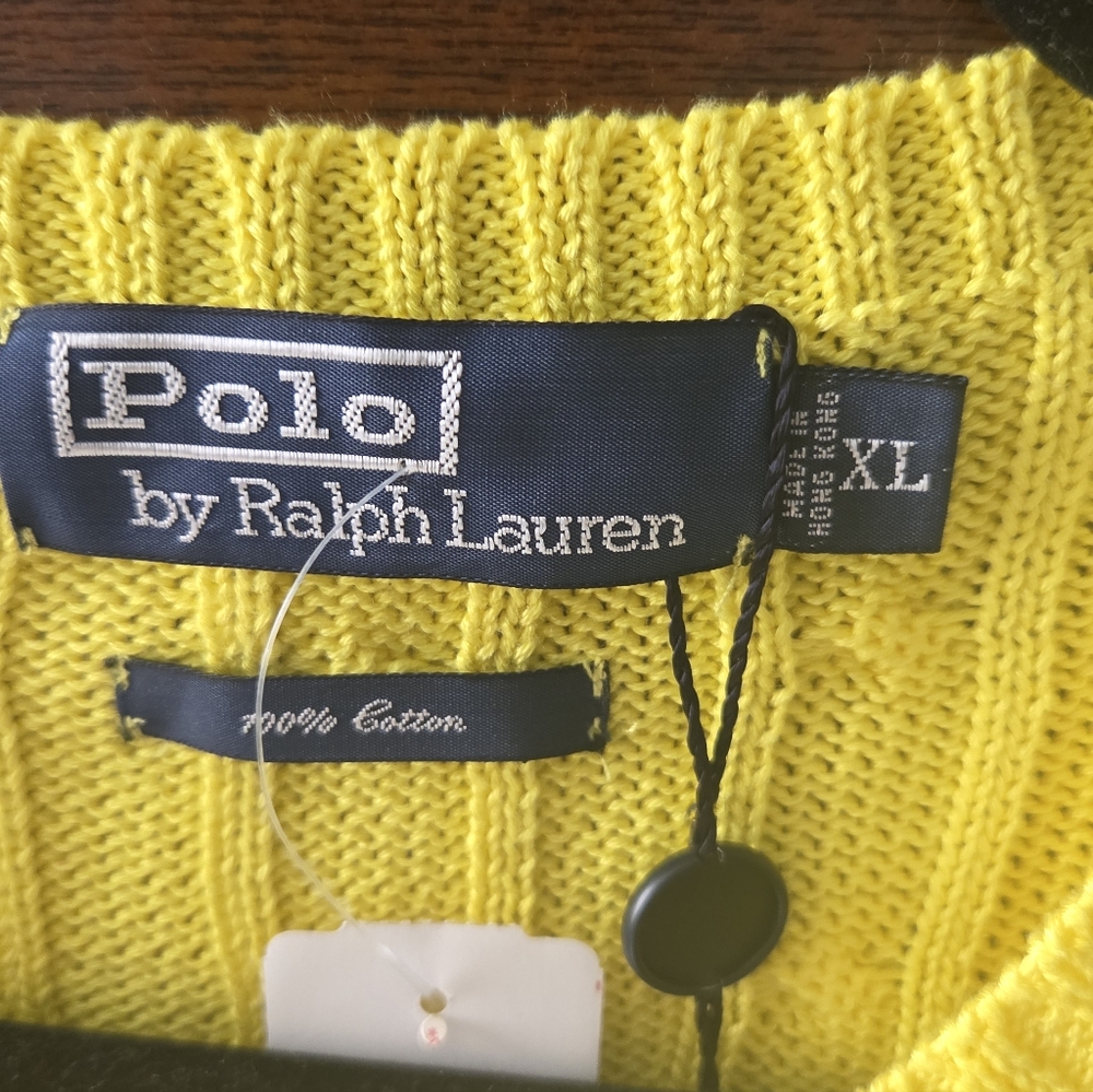 Vintage Bright Yellow Polo By Ralph Lauren 100% Cotton Sweater - Picture 3 of 5